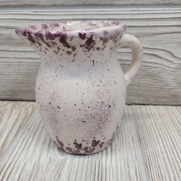 Pitcher Hand Painted Art Studio Pottery Vase Blueberry Plant Leaves‎ Purple Vtg - Picture 2 of 7